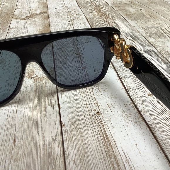 Stella McCartney Falabella Chain Square Flat Sunglasses Black Gold main image 11